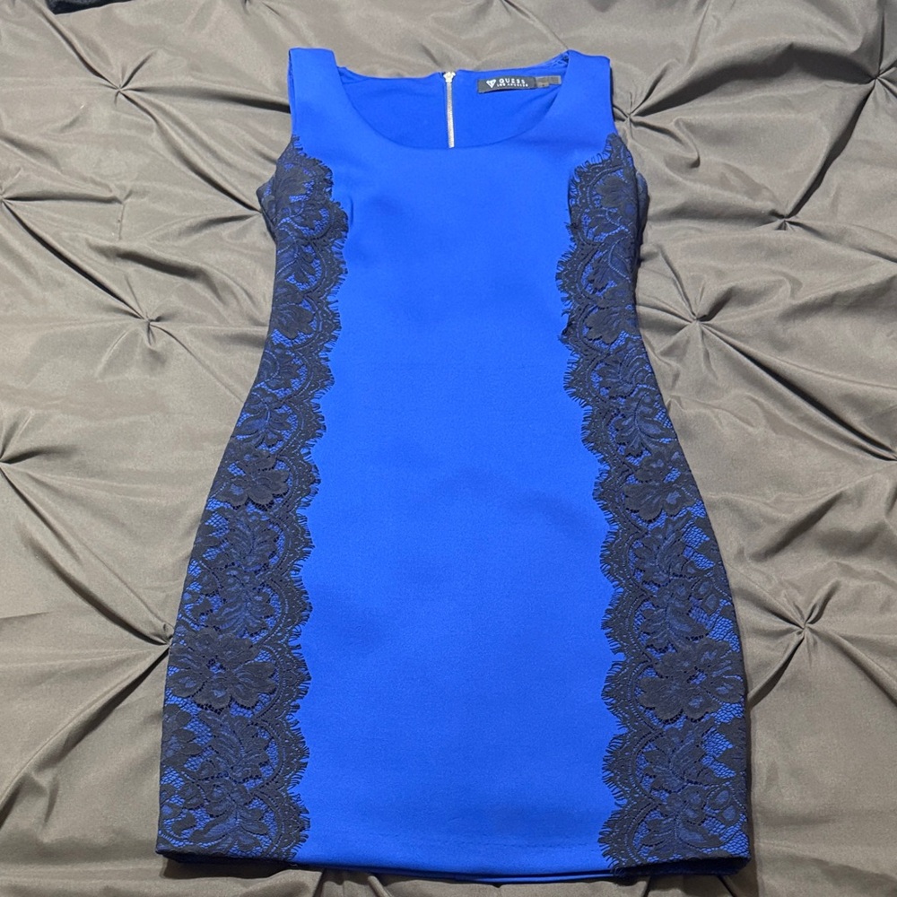 Royal Blue and Black Lace-Trim Dress size 4